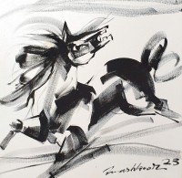 Mashkoor Raza, 24 x 24 Inch, Oil on Canvas, Horse Painting, AC-MR-623